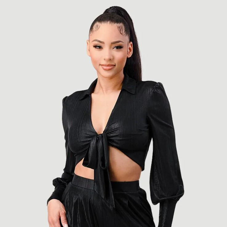 Metallic Front Tie Top 8715