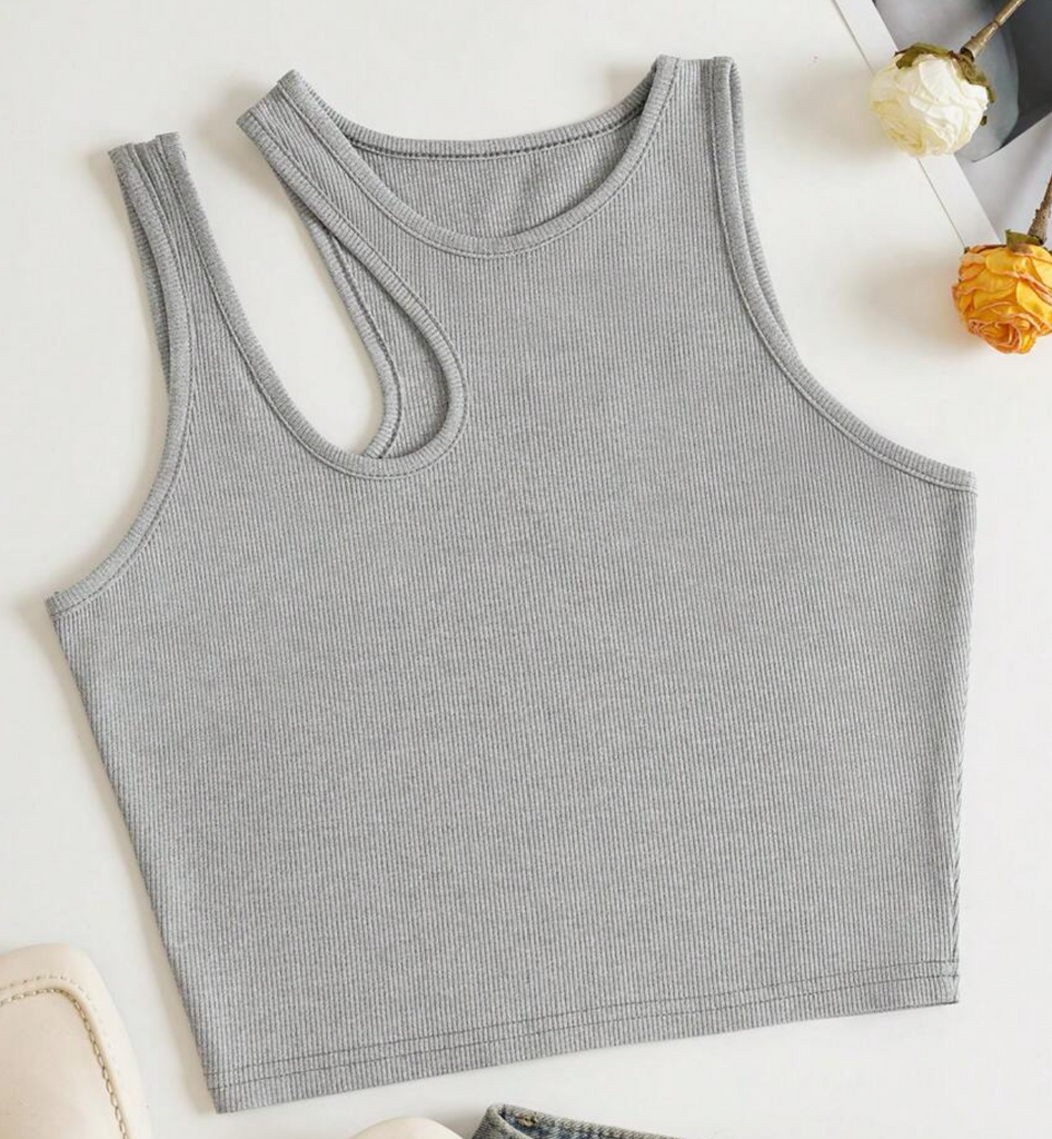 Cut Out Shoulder Crop Tank Top