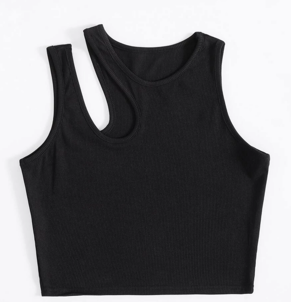 Cut Out Shoulder Crop Tank Top