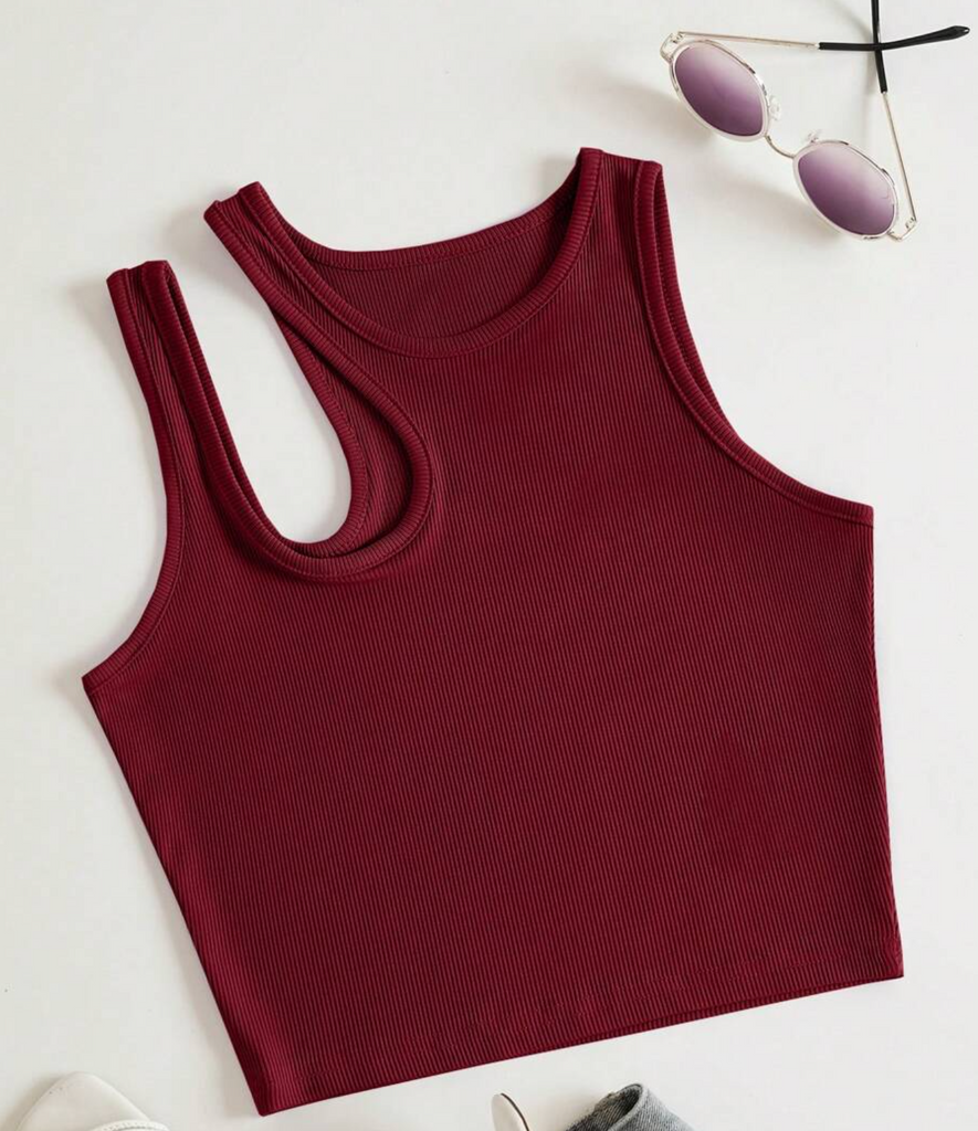 Cut Out Shoulder Crop Tank Top