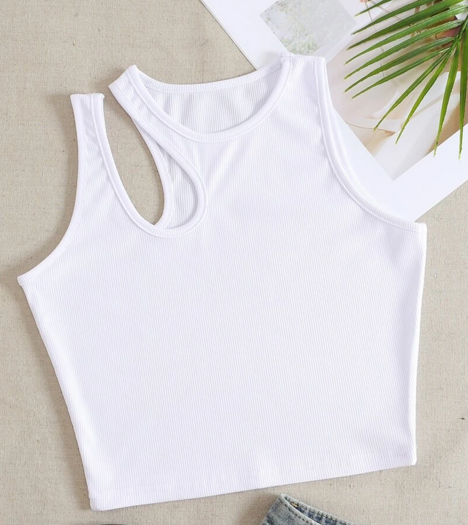 Cut Out Shoulder Crop Tank Top