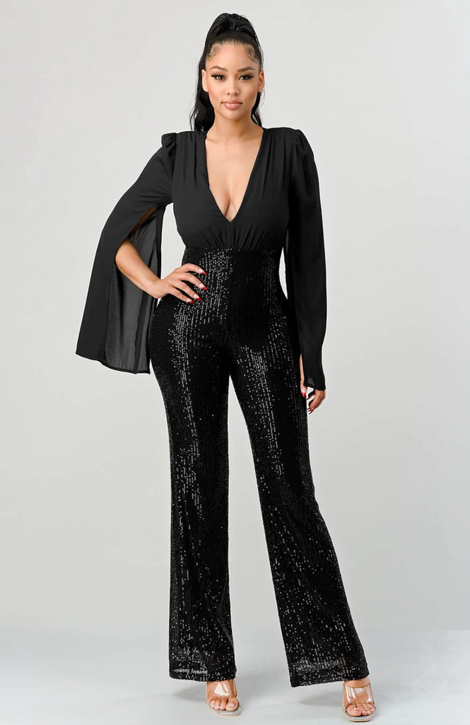 Luxe Jumpsuit w/ Sequence Privy 10606 ( FINAL SALE )