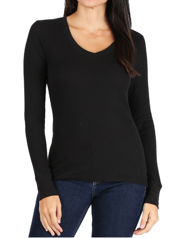 Women's Solid V-Neck Long Sleeve
