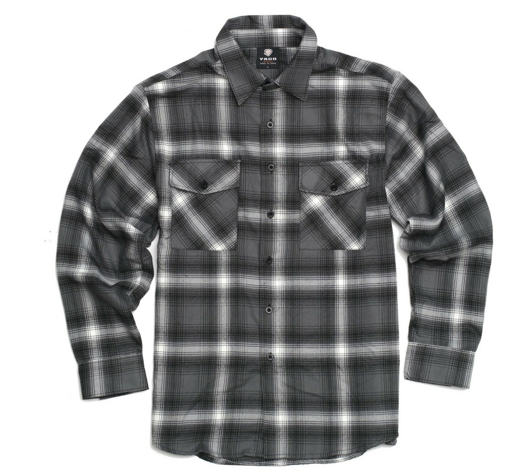 Yago Flannel Long Sleeve Shirt Charcoal/White 4D