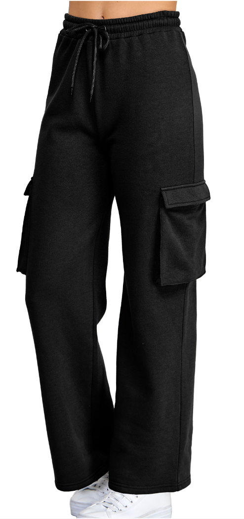 Uveng Oversized Black Sweatpants Low Rise Reflective Stripe Cargo