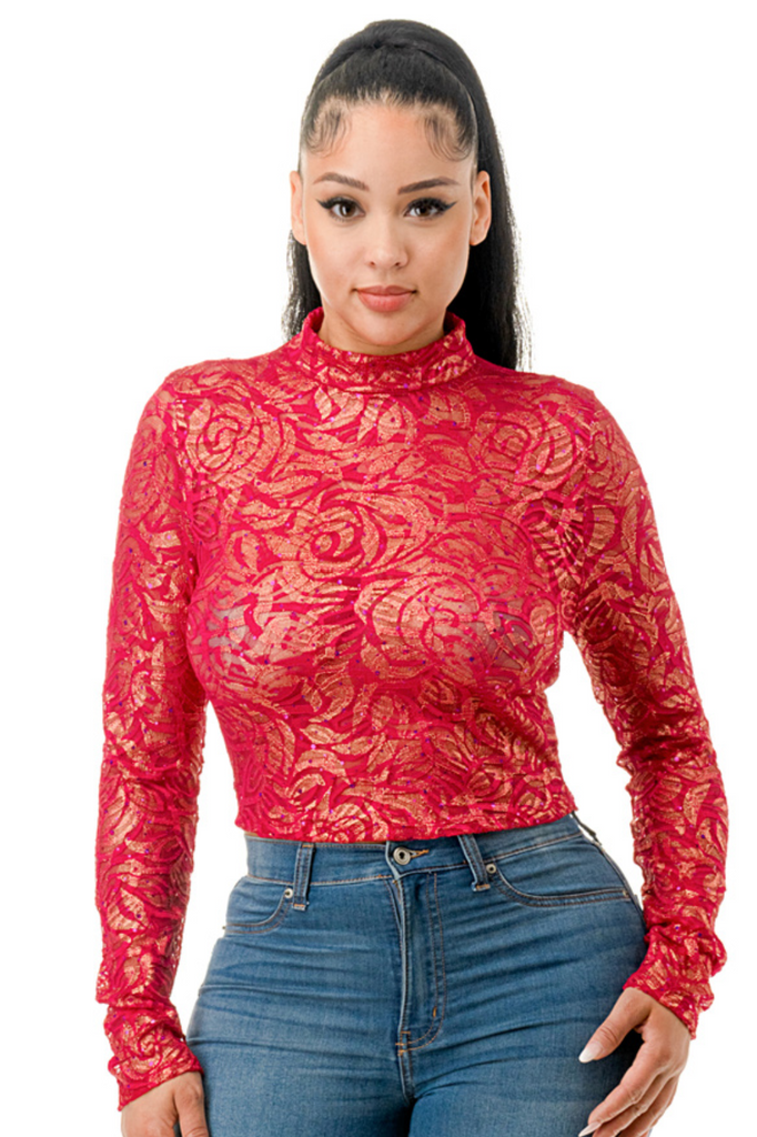 Mock Neck Long Sleeve Crop Top A3 6246 (FINAL SALE)