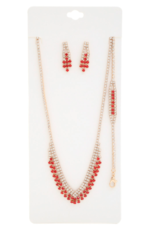 Rhinestone Necklace, Bracelet, Earrings Set