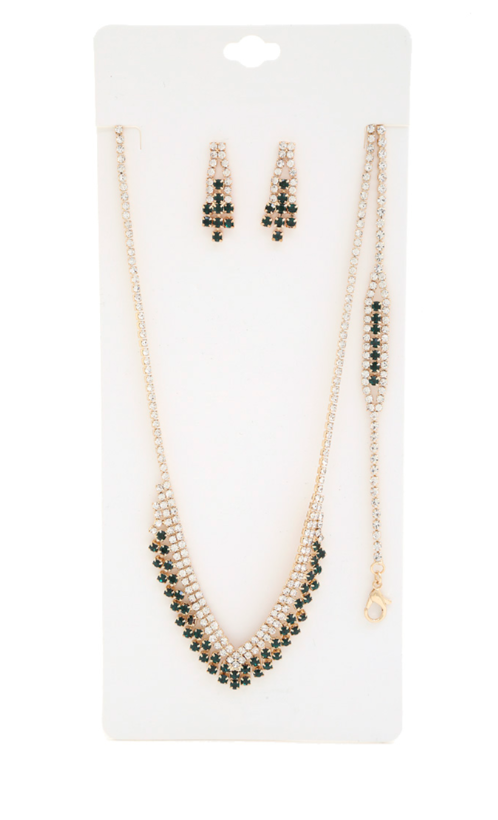 Rhinestone Necklace, Bracelet, Earrings Set