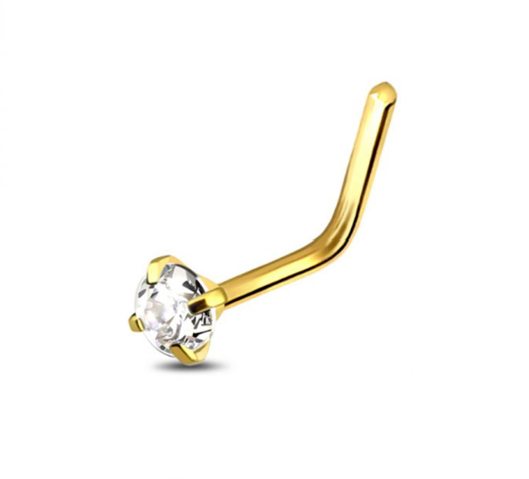 Gold L Shape Nose Ring w/ Diamond