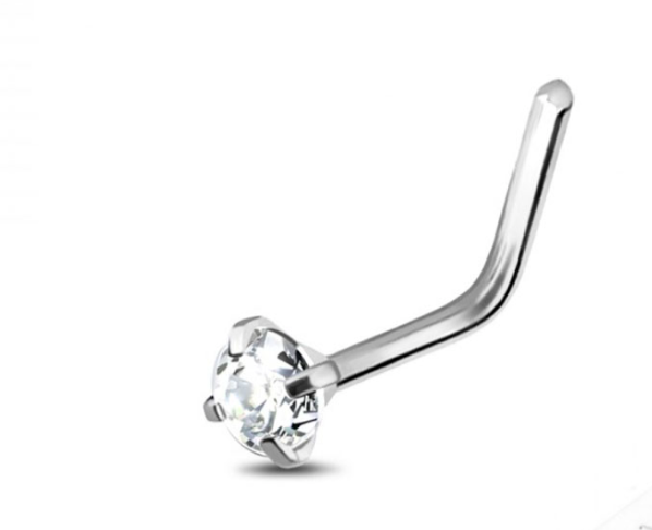 Silver L Shape Nose Ring w/ Diamond