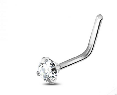 Silver L Shape Nose Ring w/ Diamond