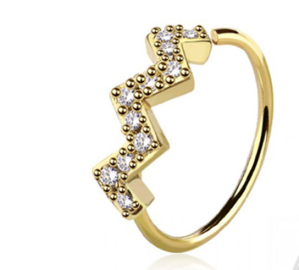 Gold Wonder W Hoop Nose Ring w/ Diamonds