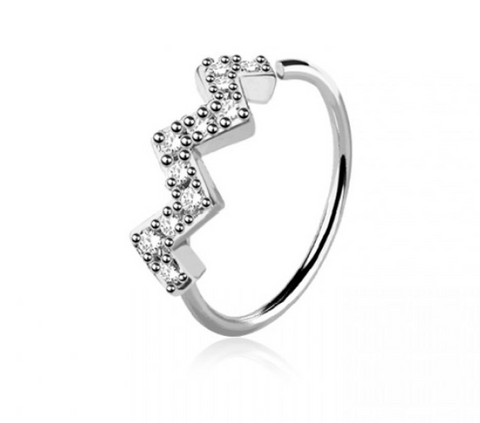 Silver Wonder W Hoop Nose Ring w/ Diamonds