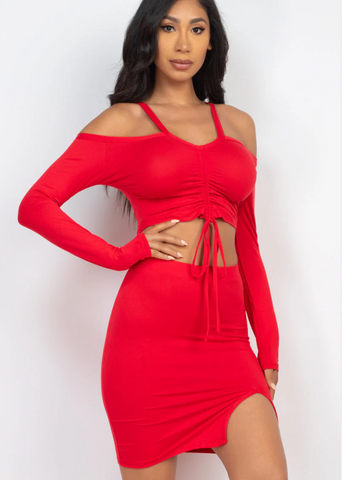 Crop Top & Side Slit Mini Skirt Set 3452 (FINAL SALE)