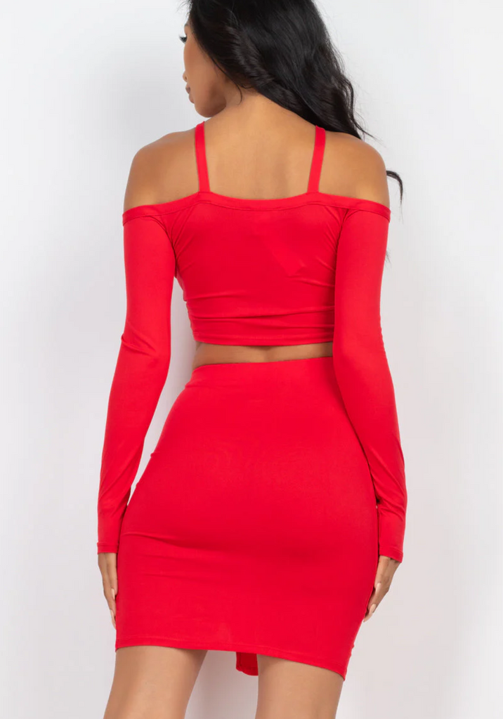 Crop Top & Side Slit Mini Skirt Set 3452