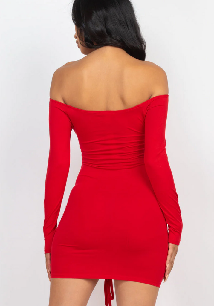 Off Shoulder Ruched Bodycon Dress 3447
