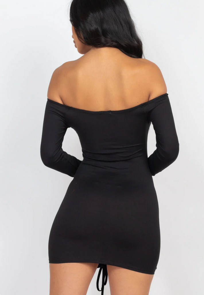Off Shoulder Ruched Bodycon Dress 3447