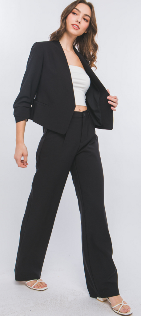 Shirred Sleeve Open Blazer 80219