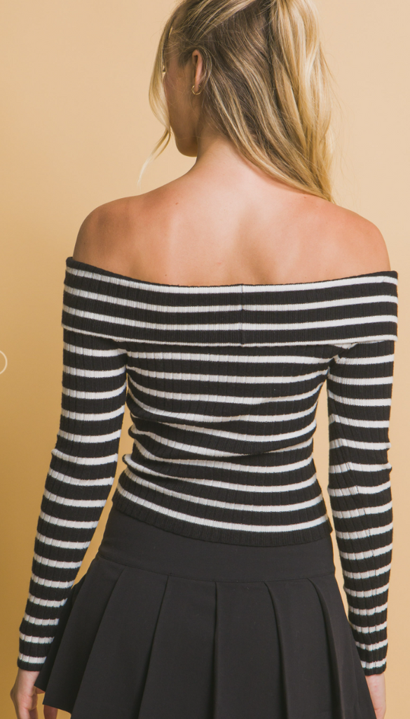 Striped Bardot Top 90211