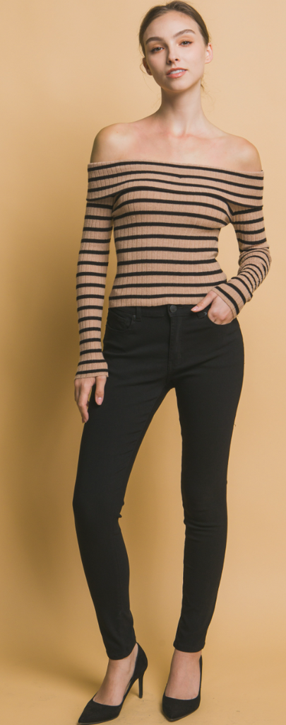 Striped Bardot Top 90211