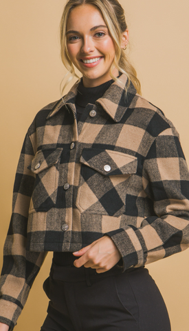 Plaid Button Up Crop Jacket 80244
