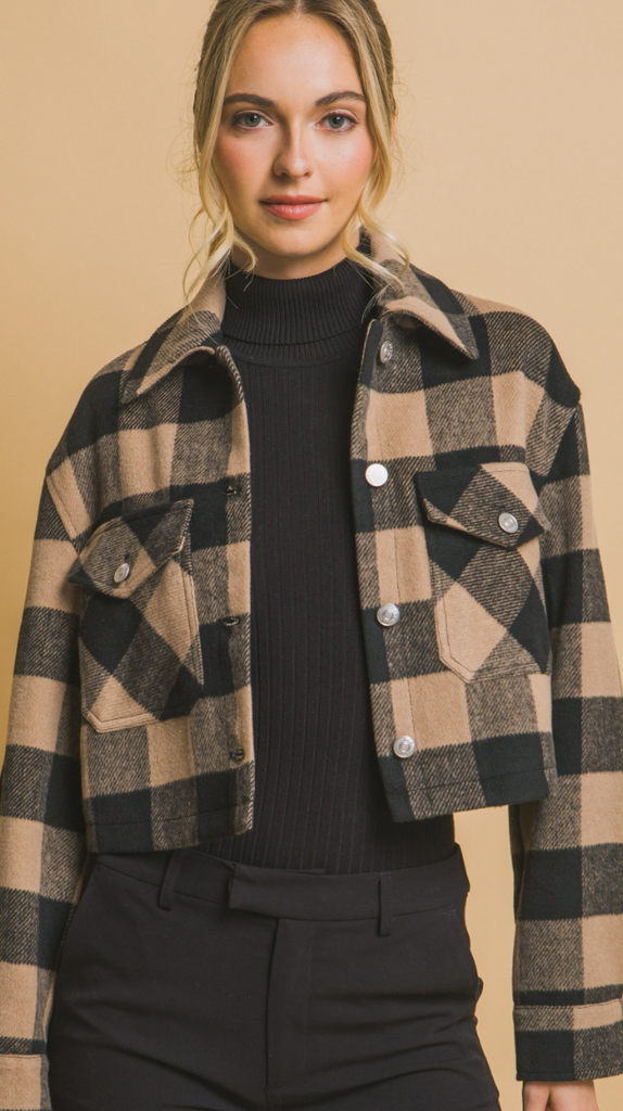 Plaid Button Up Crop Jacket 80244