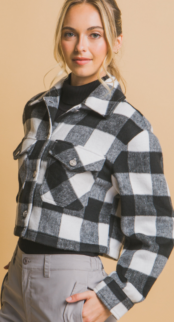 Plaid Button Up Crop Jacket 80244