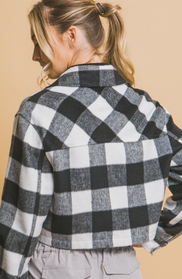 Plaid Button Up Crop Jacket 80244