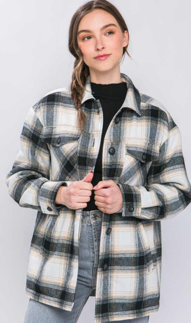 Sherpa Lining Plaid Jacket 8214 ( FINAL SALE ) - Craze Fashion