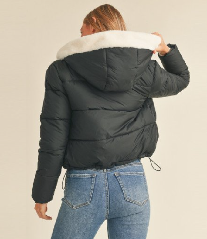 Faux Fur Lining Hood Puffer Jacket 74638