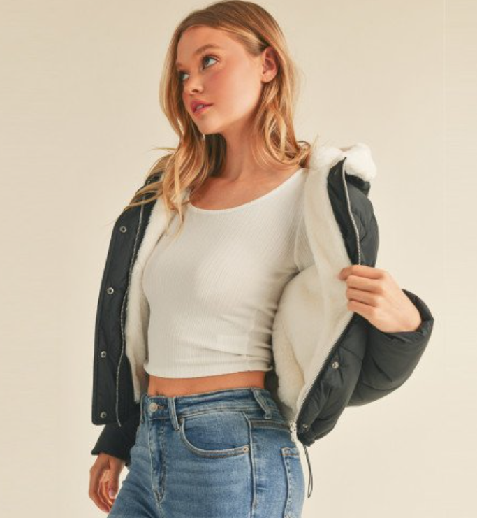 Faux Fur Lining Hood Puffer Jacket 74638