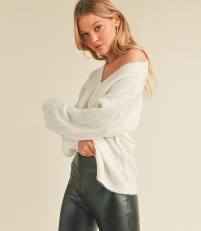 Cable Knit V Neck Sweater 74562