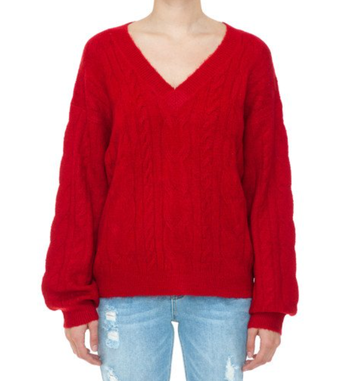Cable Knit V Neck Sweater 74562