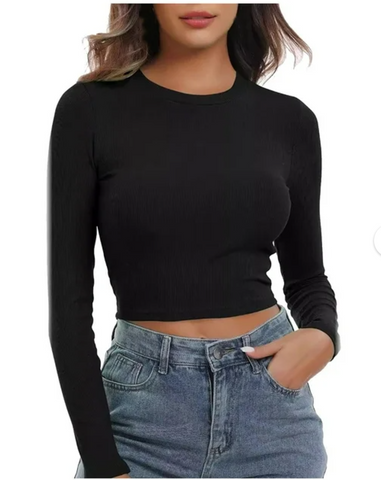 Crew Neck Long Sleeve Cropped Top 82675