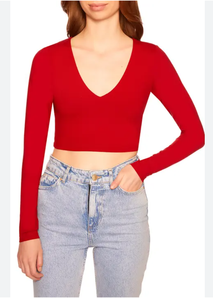 Long Sleeve V-Neck Cropped Top 93575