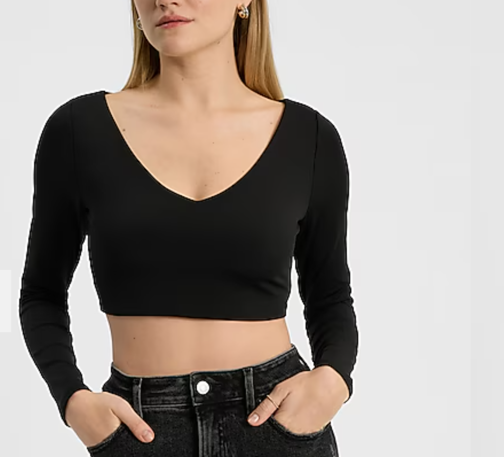 Long Sleeve V-Neck Cropped Top 93575