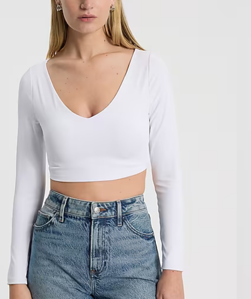 Long Sleeve V-Neck Cropped Top 93575