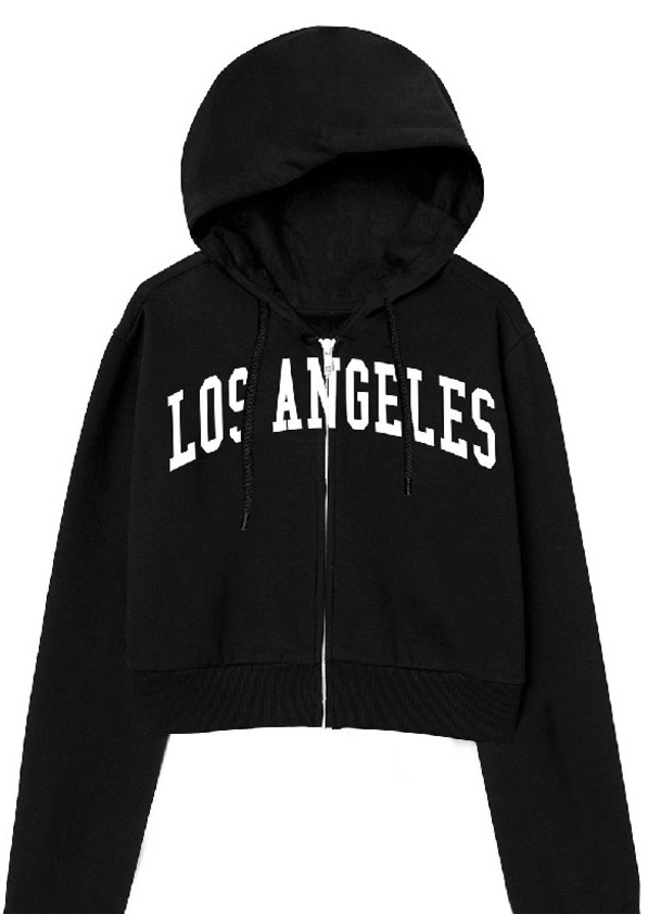 LA Cropped Zip Up Hoodie 245 - Craze Fashion