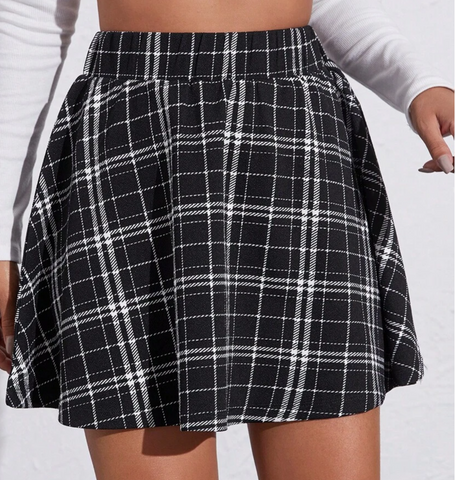 Plaid Print Flare Skirt
