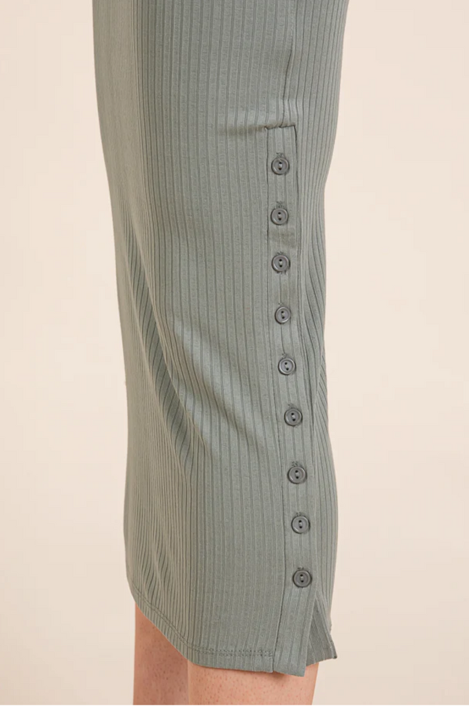 Notch Neckline Ribbed Dress w/ Side Buttons 48362
