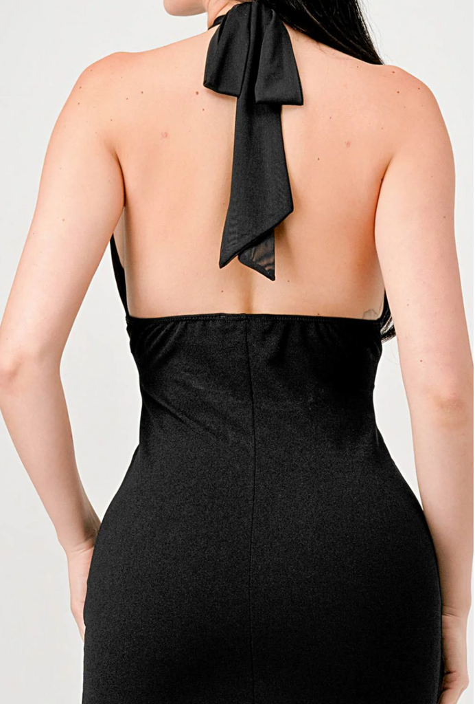 Halter Top Open Back Midi Dress 1308