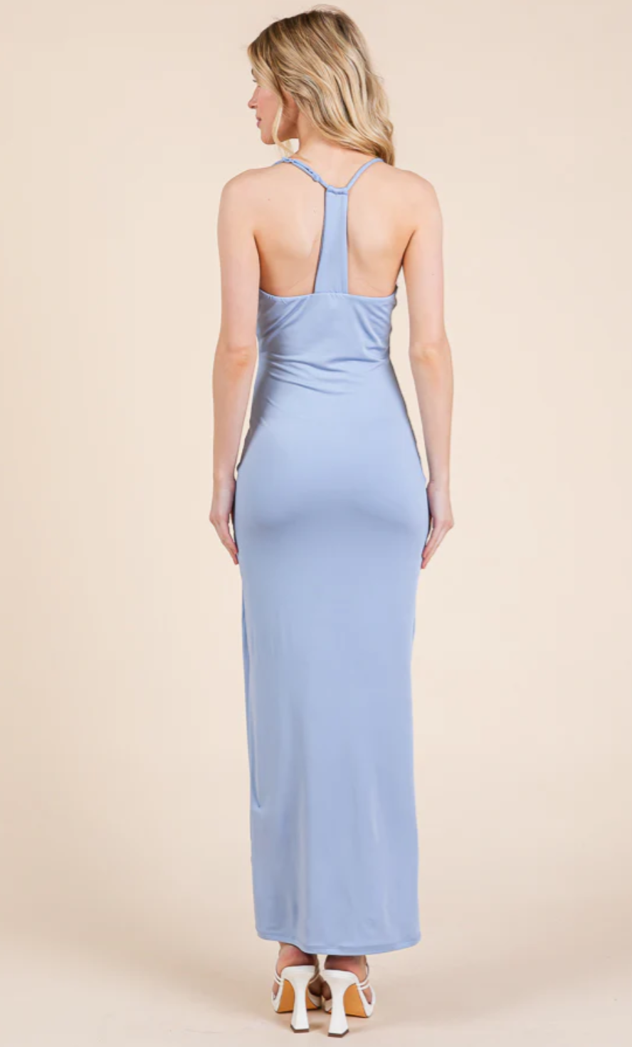 double layered maxi dress PrettyLittleThing Women's Double Layer Plunge Ruched Shoulder Drape Waist Maxi Dress in Taupe