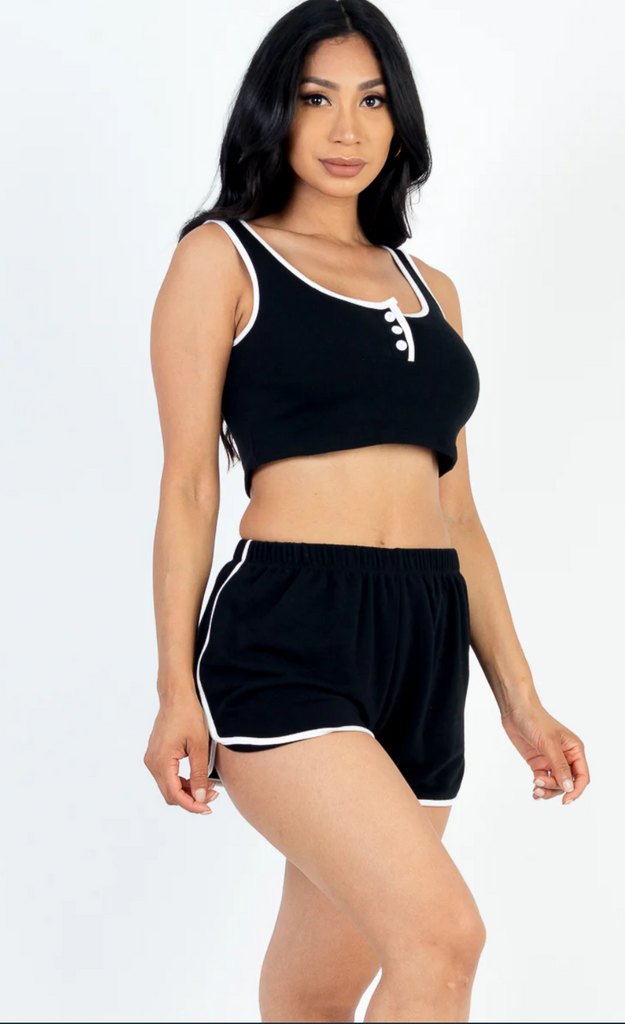 French Terry Cropped Tank Top and Shorts Set 3543