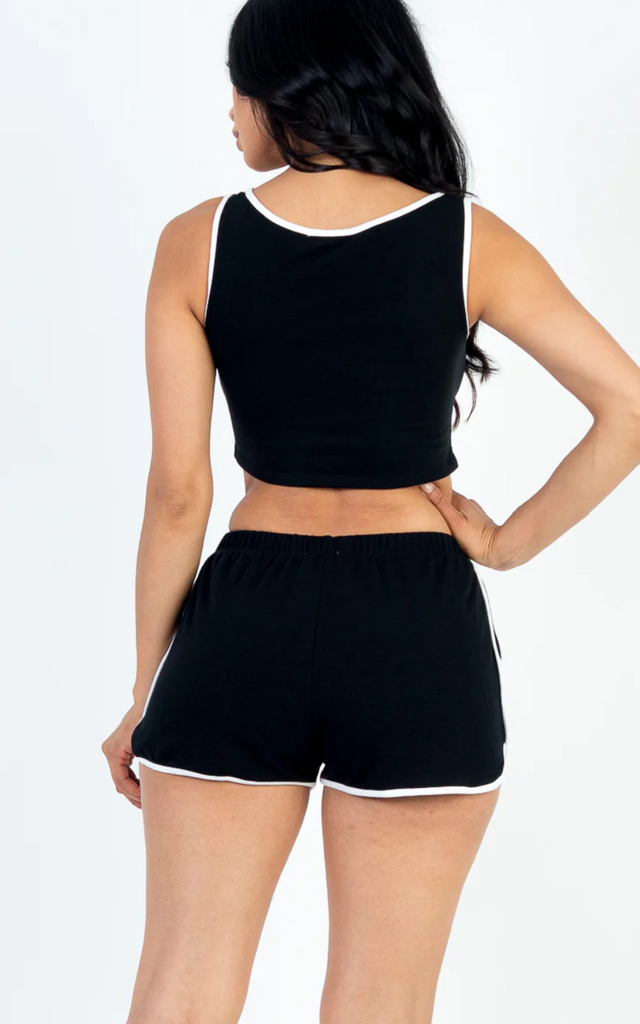 French Terry Cropped Tank Top and Shorts Set 3543
