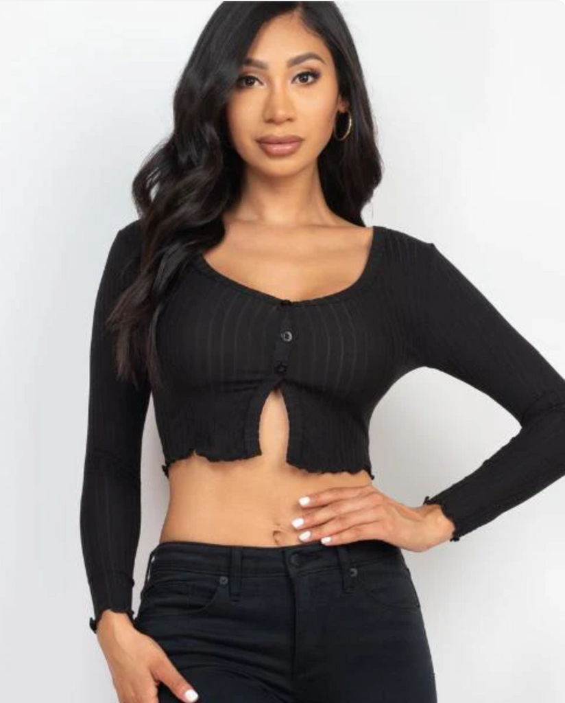 Ribbed Front Slit Cropped Top 3339