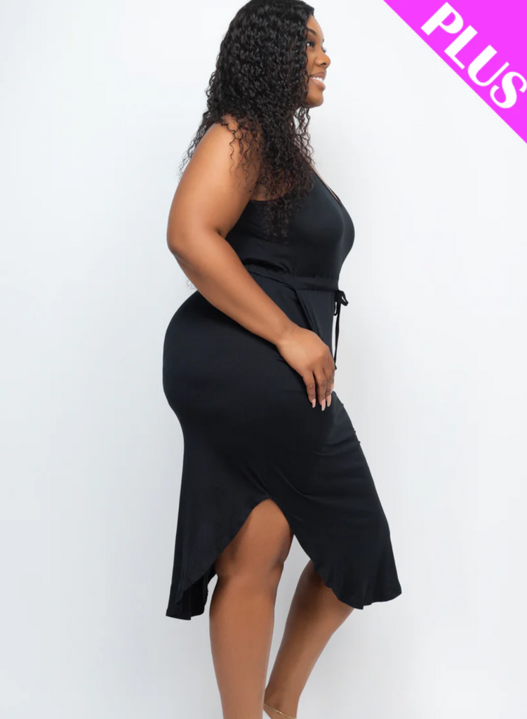 Sleeveless Drawstring Midi Dress Plus 3152