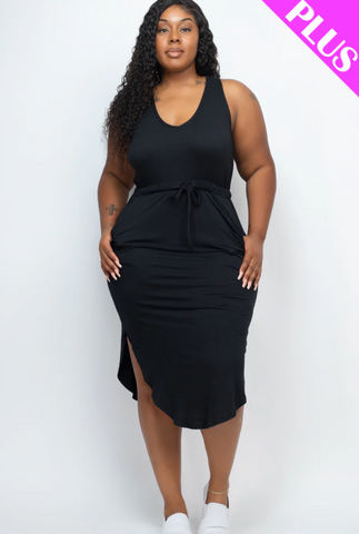 Sleeveless Drawstring Midi Dress Plus 3152