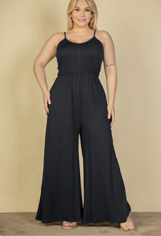 Front Button Wide Leg Jumpsuit Plus 5187
