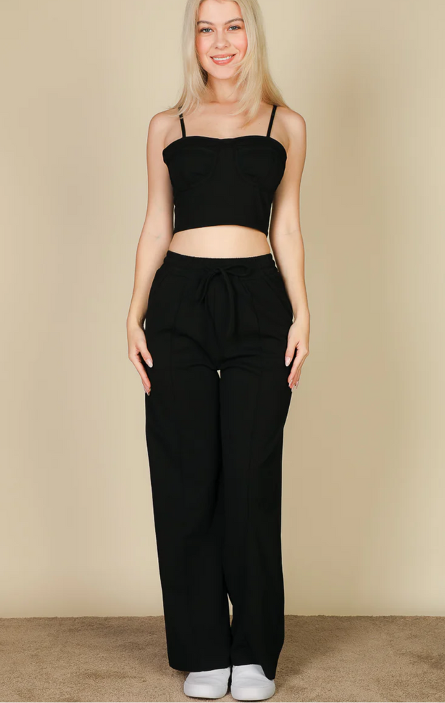 Bustier Crop Top & Slant Pocket Pants Set 3994