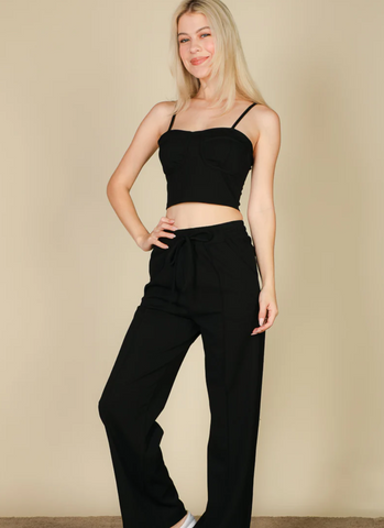 Bustier Crop Top & Slant Pocket Pants Set 3994